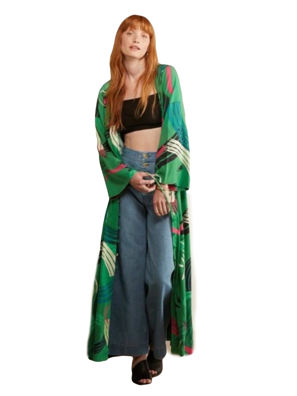 Anthropologie The Odells Paloma green art dress robe kimono S